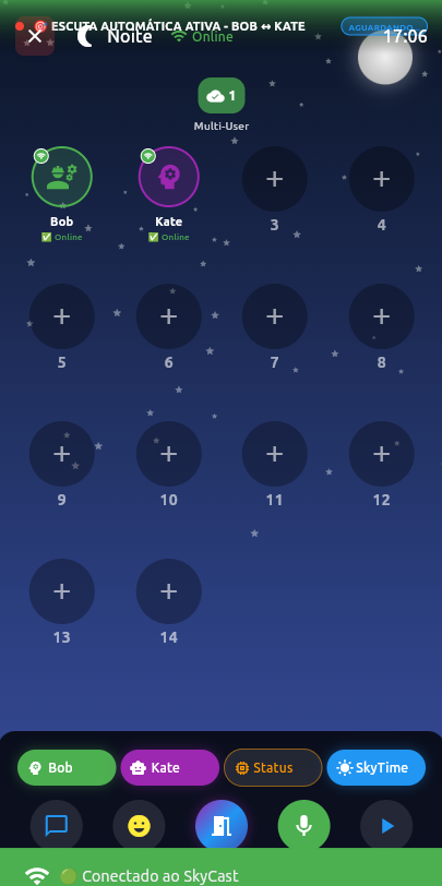 SkyCast interface preview inside the phone mockup